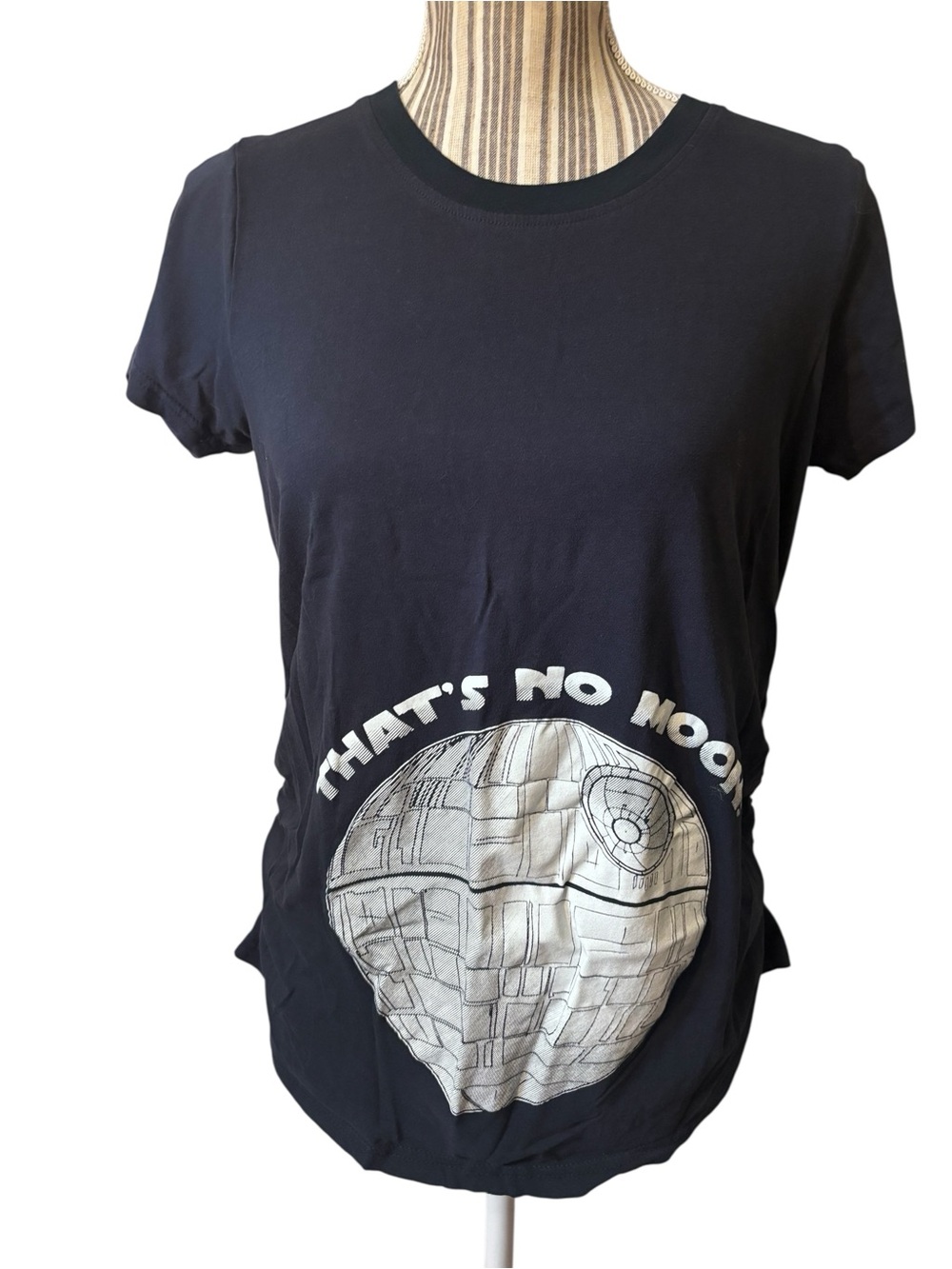Crazy Dog T-Shirt Medium Maternity Black Tee “That’s No Moon” White Death Star